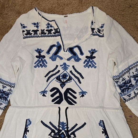 Free People White and Blue Embroidered Dress - Picture 2 of 5
